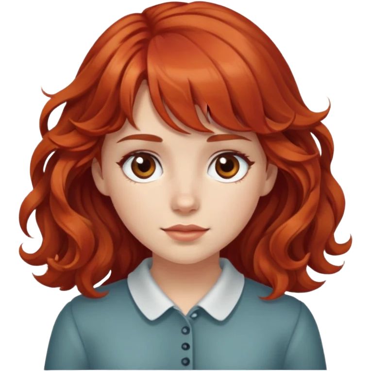White red-haired girl with wavy hair, brown eyes, and bangs emoji