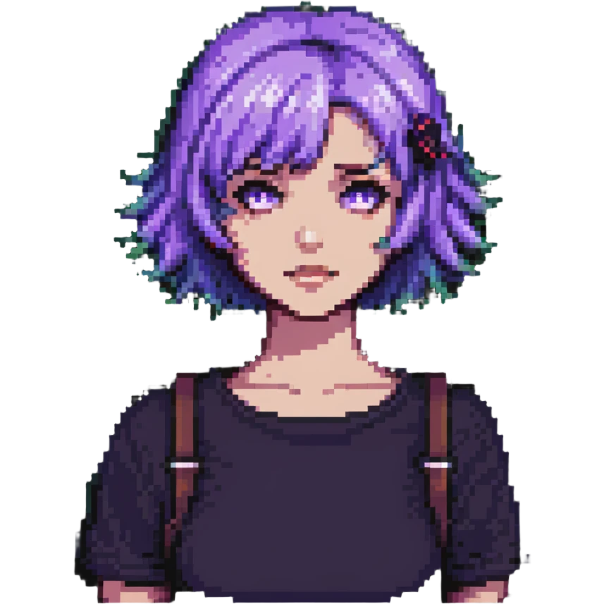 Girl with short purple hair, pixel art style emoji