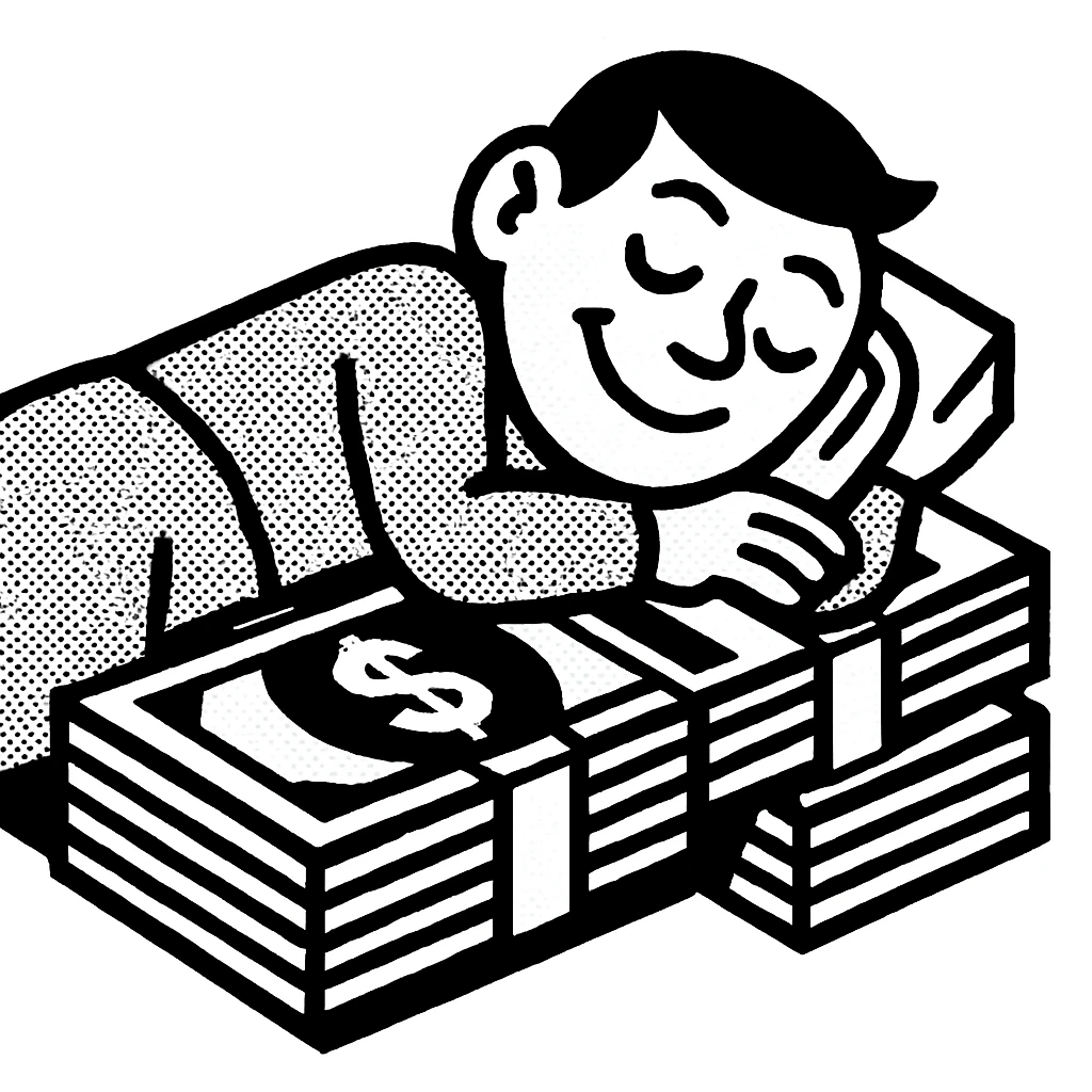 happy person napping on mattress of money emoji