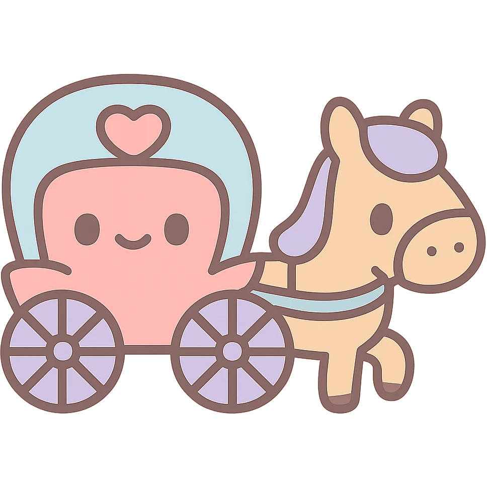 cute kawaii style emoji of a horse-drawn buggy with a heart emoji