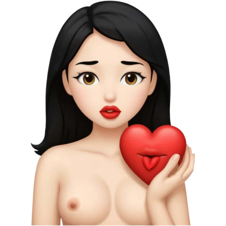 fake breast kisser black hair emoji
