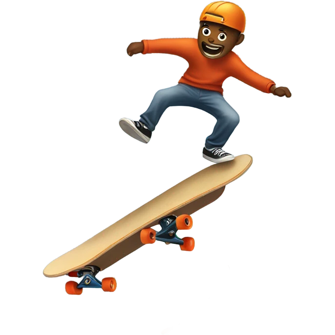 A man jumping over a giant cliff on a skateboard with fire emoji