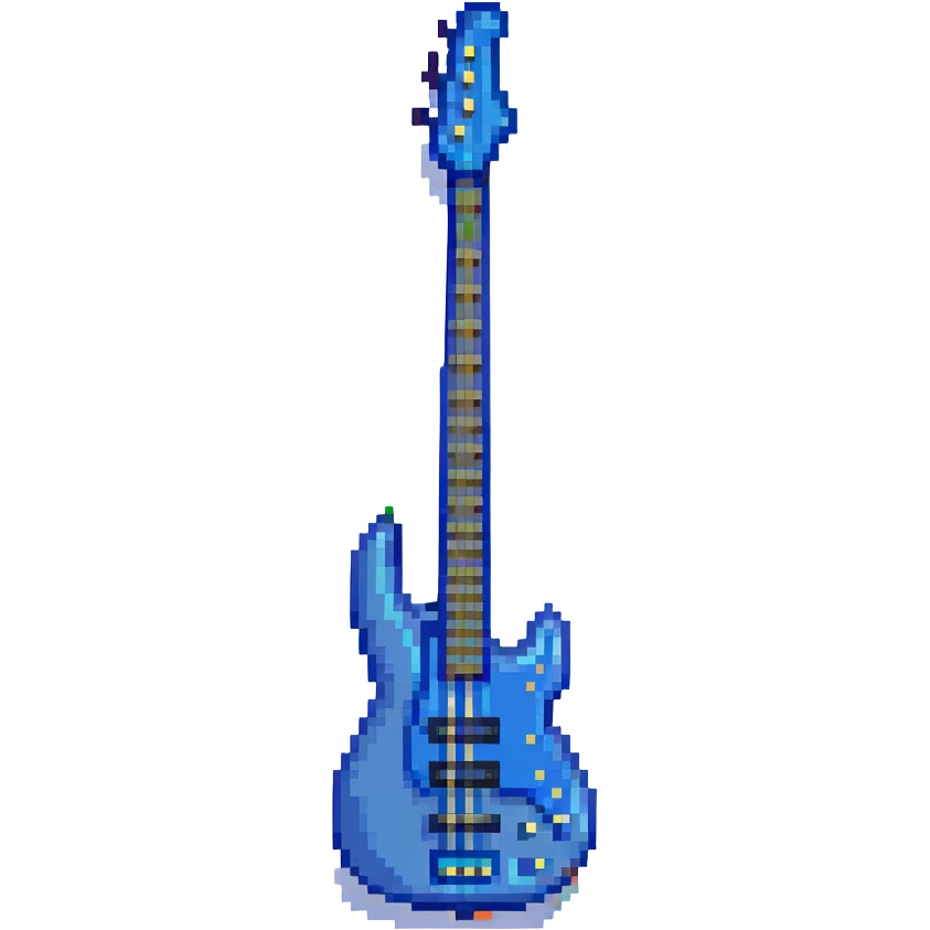 blue electric bass guitar, pixel art style emoji
