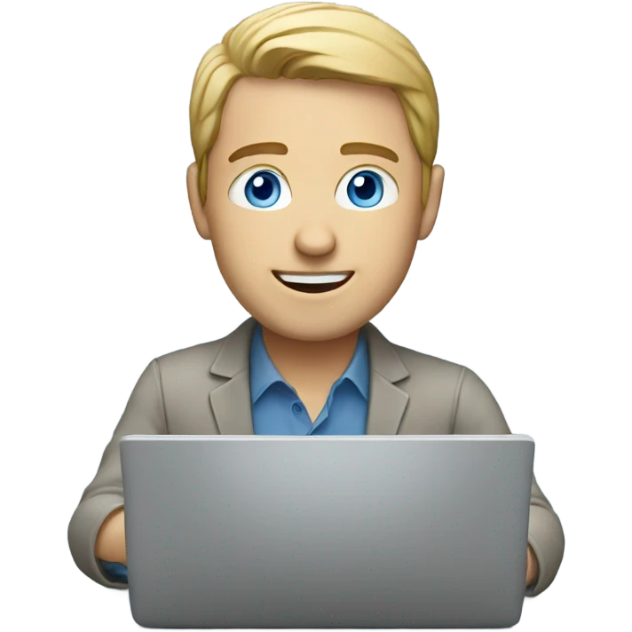 white man working on laptop blue eyes emoji