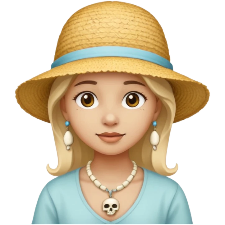 Hatted ancient girl wearing Bone Necklaces emoji