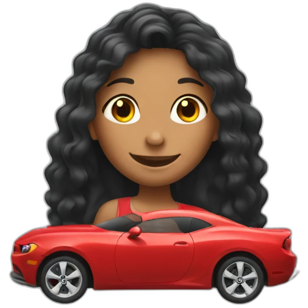 red car with happy girl who is black long hair emoji