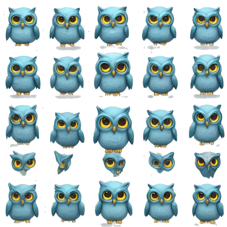 light blue owl cartoony and cyberpunk transparrent back round emoji