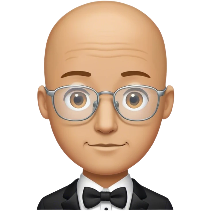 bald male groom with small rectangle metal frames glasses emoji