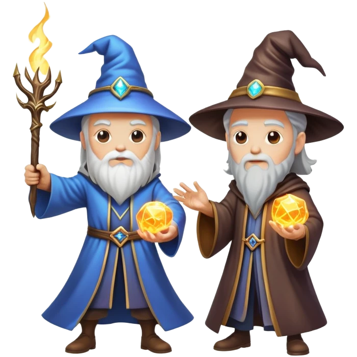 wizard and brain in a magical duel with glowing spell effects emoji
