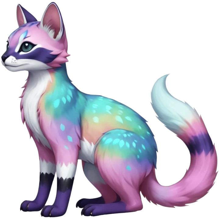 Colorful nebulae nebula starry galactical shiny tropical pale light fruity pastel white glorious iridescent divine exotic cute cool beautiful realistic antasy-caracal-civet-genet-sergal-vernid-Cacomistle-Trico-oncilla-animal-Fakémon-hybrid-fursona (full body) emoji