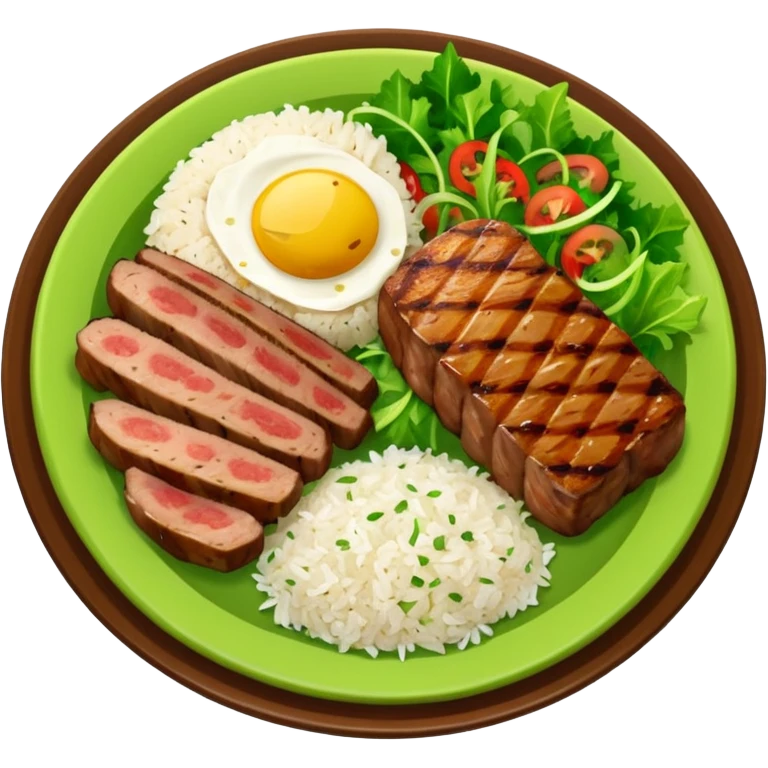 Brazilian dish with salad, rice and meat emoji