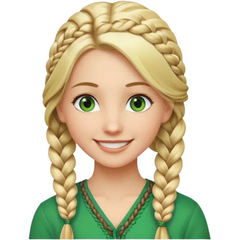 woman, long blond hair,green eyes, smiling, one braid to the side emoji