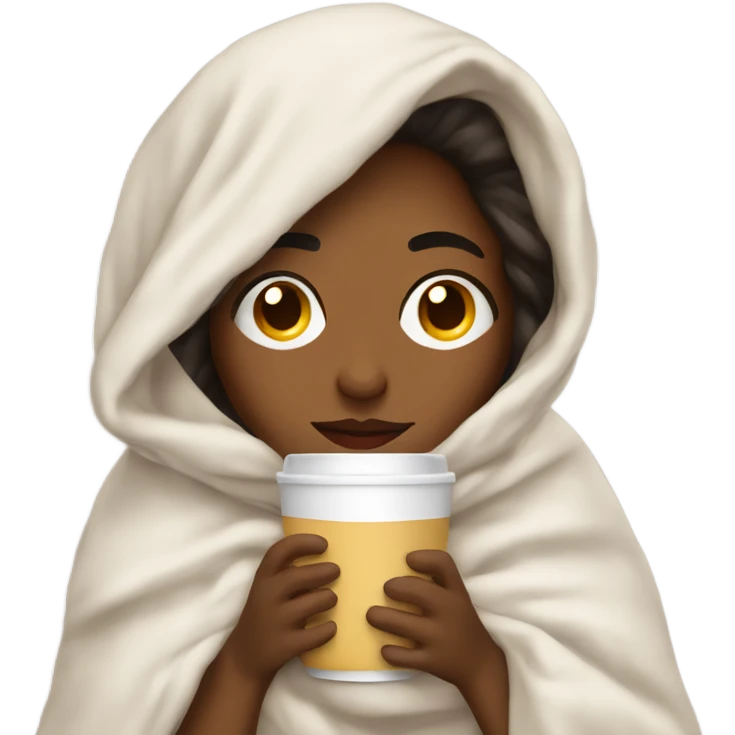 girl inside a blanket sipping coffee eyes closed emoji