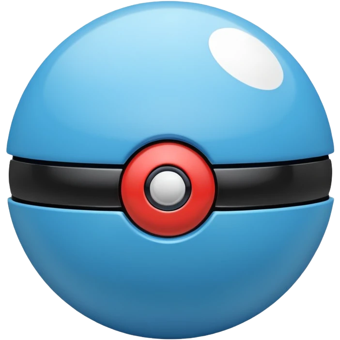 blue pokeball emoji, top half is a more saturated blue, bottom half is white, black stripe, with a white sheen, with a reflective surface emoji