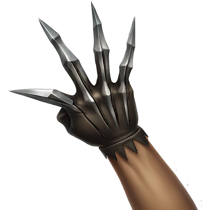 "Three sharp, metallic claws extending from a human fist like wolverine from marvel emoji