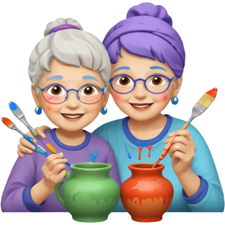grandma and kid doing potery emoji