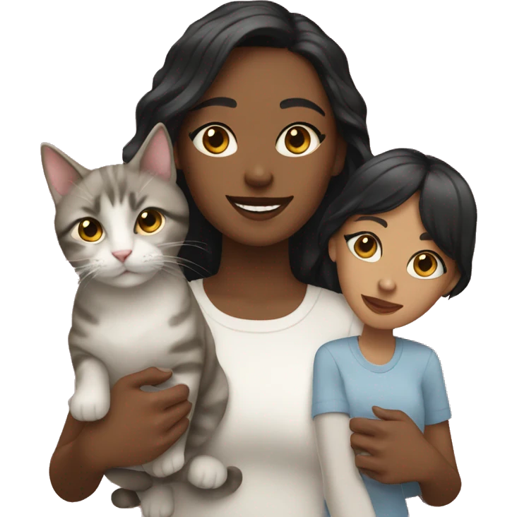 Two girls with three cats emoji