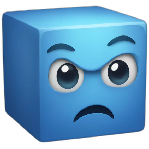 cube character with eyes in blue and grey colors emoji
