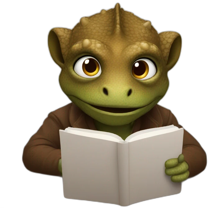 Brown lizard man studying in coffee shop emoji