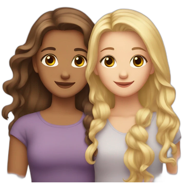 two girls hugging one blonde hair and brown eyes - one brunette and brown eyes  emoji