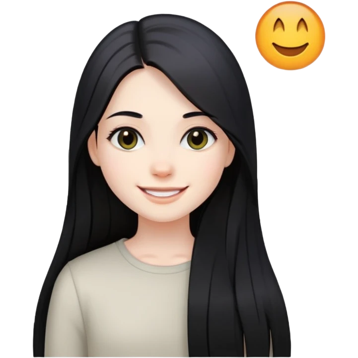 smiling girl with long straight black hair, pale skin, dark eyes emoji