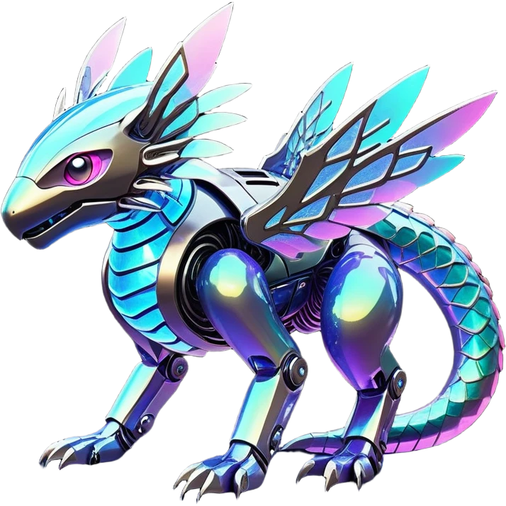  Epic legendary rare mechanical Shiny sparkly transparent bioluminescent luminescent vibrant bright pastel dark exotic iridescent colorful gradients futuristic modern metallic glossy glittery fantasy-cyber-Protogen-Fakémon-Pokémon-Vernid-creature emoji