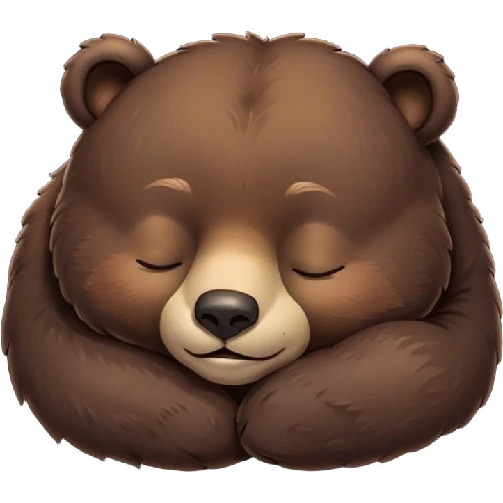 Meme-Worthy Cute Sleeping Bear Portrait Emoji, Head resting peacefully with a contented smile, showcasing a massive, robust build and a luxuriously soft dark brown fur, eyes shut in a serene, restful nap, Simplified yet hilariously adorable features, highly detailed, glowing with a soft, drowsy light, high shine, relaxed and utterly lovable, stylized with an air of playful laziness, bright and heartwarming, soft glowing outline, capturing the essence of a comically sleepy bear, so meme-worthy it feels like it could instantly become the next viral sensation of adorable slumber! emoji