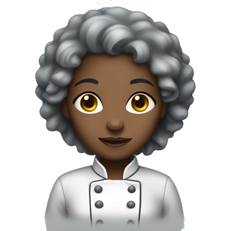 black female dark skin chef clothes curly grey hair many wrinkles emoji