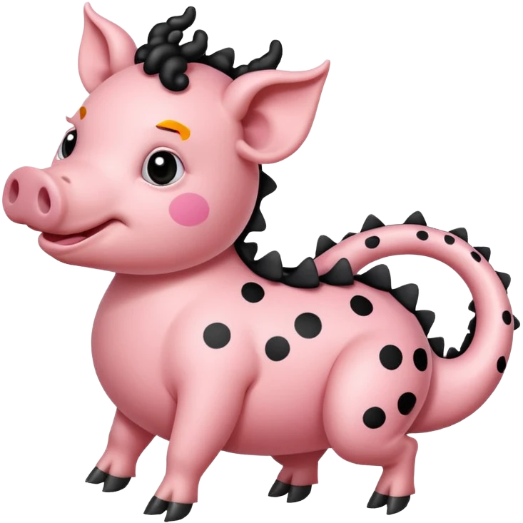 A pink pink with spots and a curly tail riding a dragon emoji