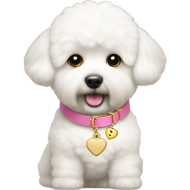 Bichon frise with pink collar, gold heart tag emoji