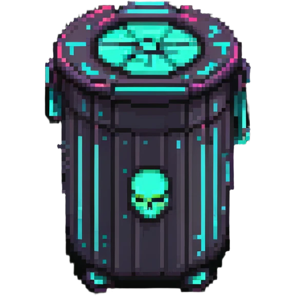 32x32 cyberpunk trash bin icon with futuristic neon elements, retro computer style emoji