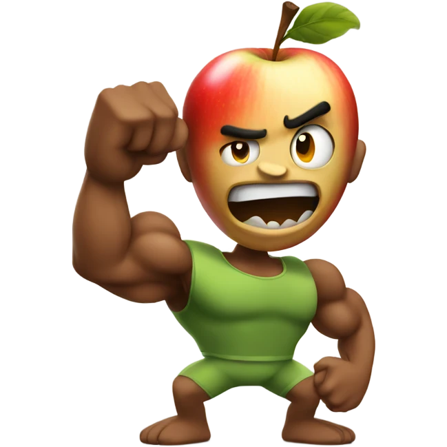 Aggressive Apple with muscular arms emoji