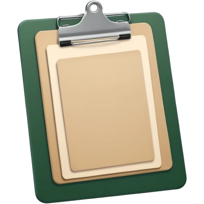dark green clipboard with light beige paper sheet, minimalism, no text, Apple emoji style emoji
