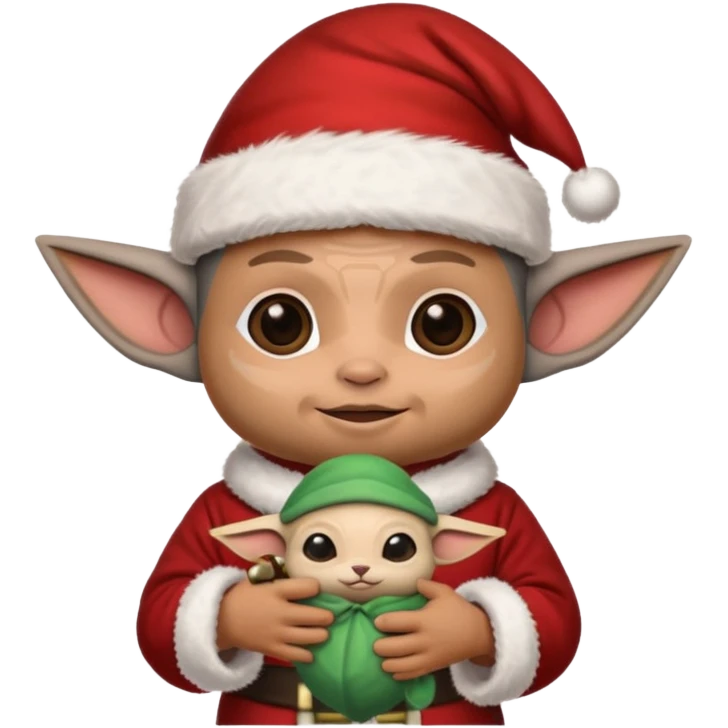 mandalorian holding grogu wearing santa hat emoji