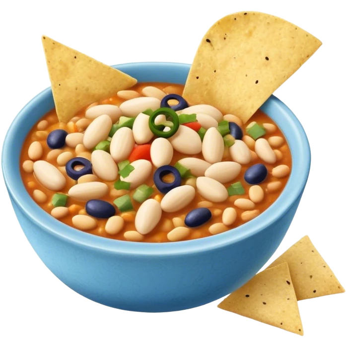 White bean chicken chili with blue chips emoji