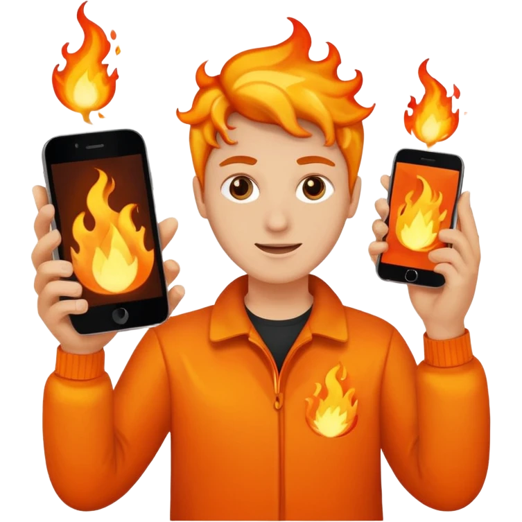 una  fuego que tenga en la mano un telefono emoji