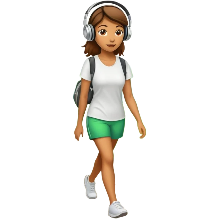 Woman with headphones walking in the green park  emoji