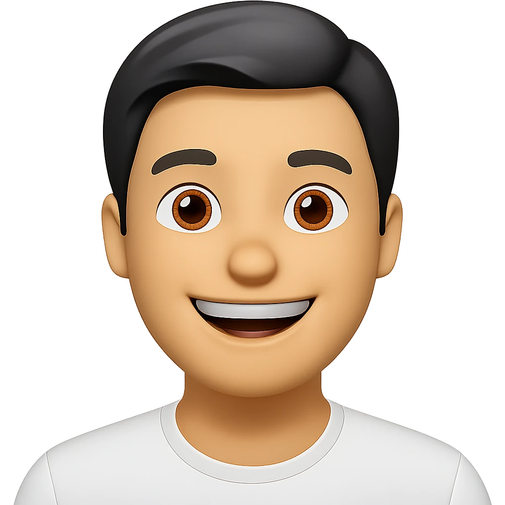 Keep the same color and shape as the original emoji, with a big smile. Transparent background. emoji