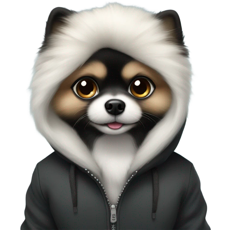 White with a little black Pomeranian in a hoodie emoji