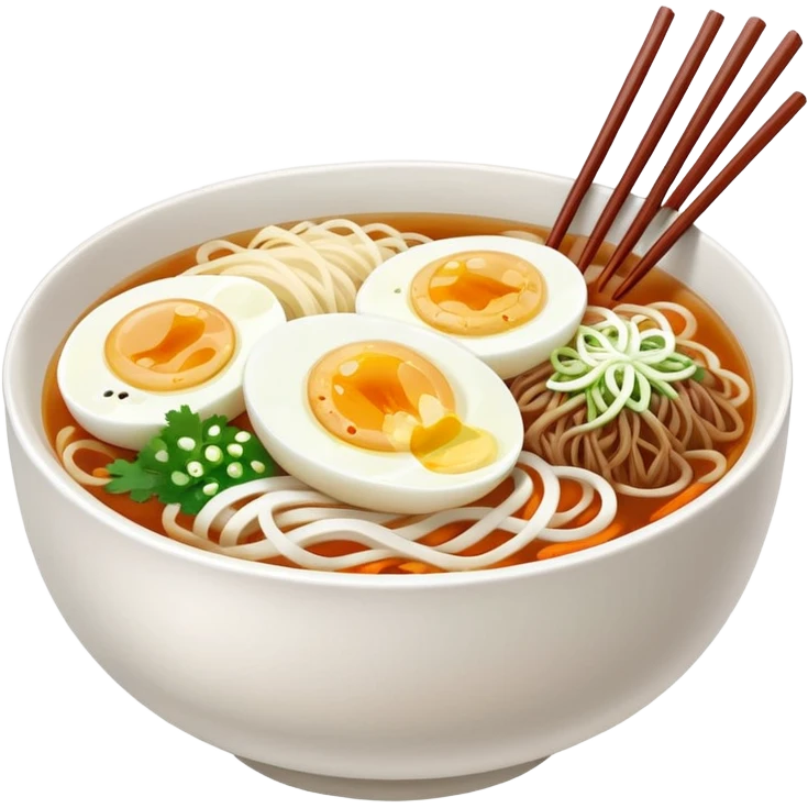 naengmyeon with half a boiled egg as topping, no beef or vegetables, chopsticks beside the bowl emoji