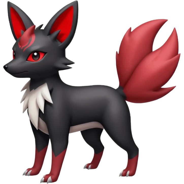 White, black and red Zorua-Umbreon-Zangoose-fusion (full body) emoji