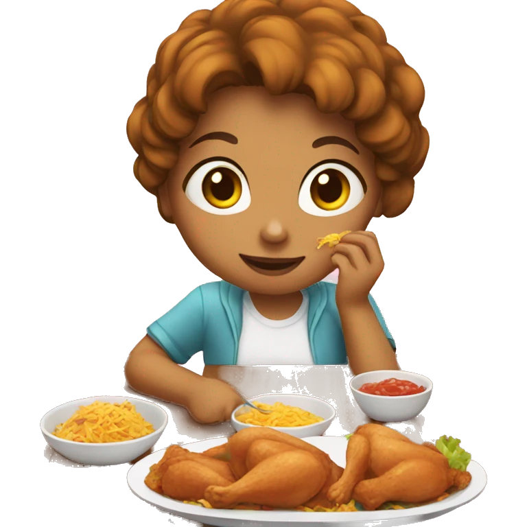 Girl eating chicken on the table emoji