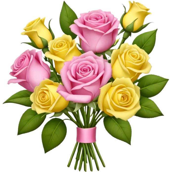A mixed bouquet of pink roses and yellow lisianthus emoji