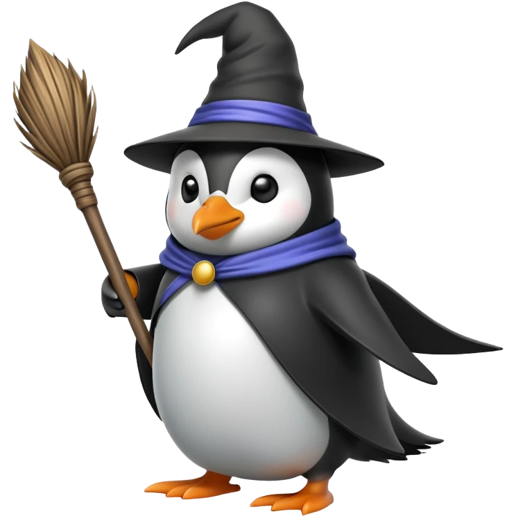 A penguin wizard riding a broomstick emoji