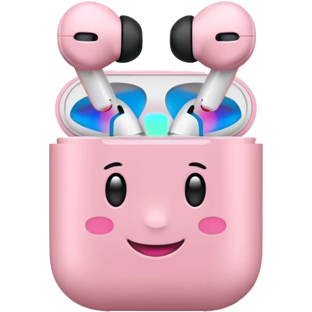 Create a pink happy circle emoji who listens to music on AirPods Max make them always this style 🥹 emoji