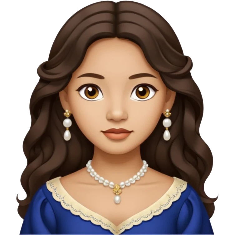Tan Filipino woman with dark brown eyes and long dark wavy hair parted in the middle wearing a traditional filipiniana and white pearl stud earrings and no other jewelry emoji