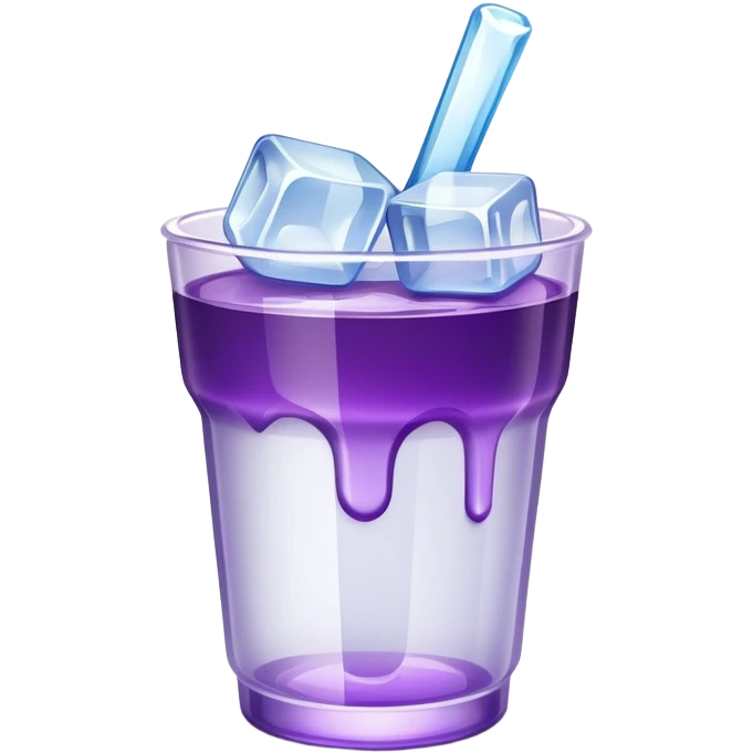 A polystyrene cup with a purple liquid and ice emoji