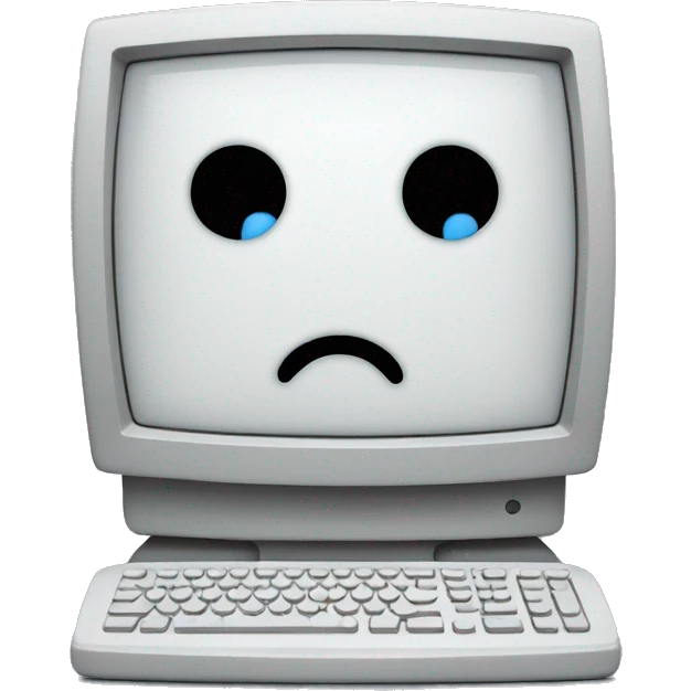 Computer screen with sad face emoji