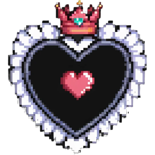 pixel art heart with a crown, inspired by the word 'kurdale', with a ribbon element emoji