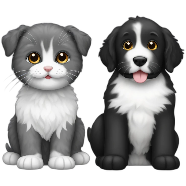 Black labradoodle and white and grey kitten emoji